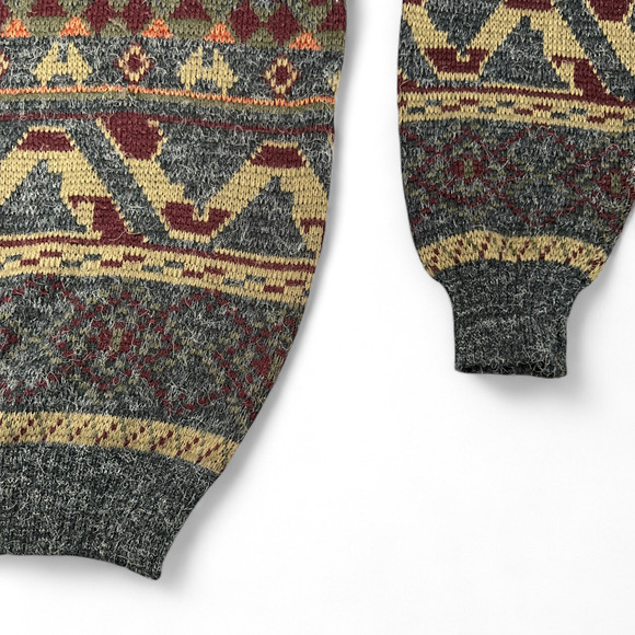 Vintage Sears Sweater Adult EXTRA LARGE Gray Aztec Geometric Tribal Knit Dad 90s - Picture 5 of 7